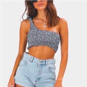 Adika Shirred One Shoulder Top with Tie